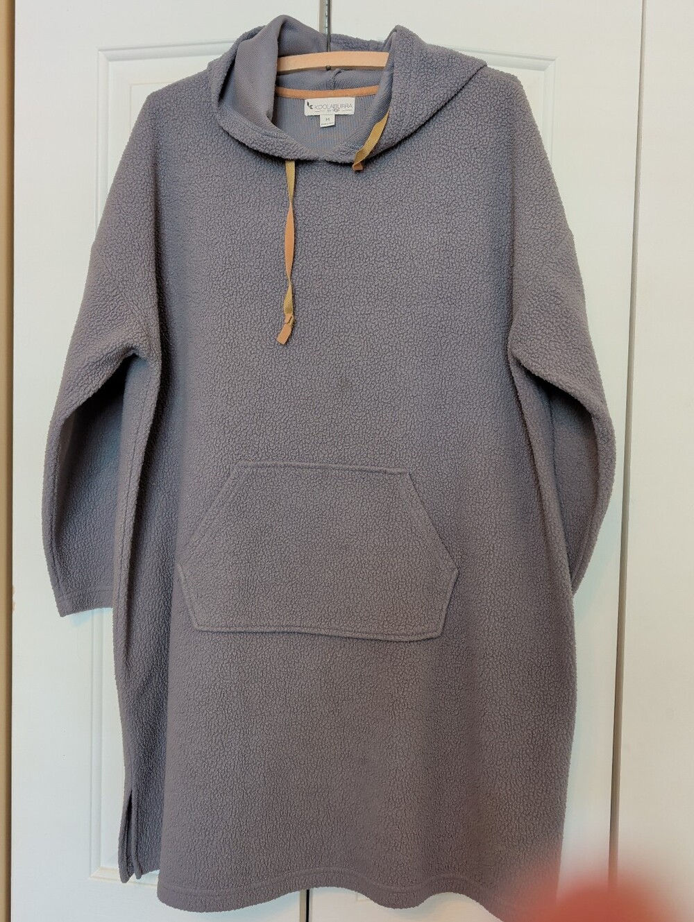 Koolaburra Women's Crewneck Sherpa Pullover - Gray with Tan Drawstrings Size M